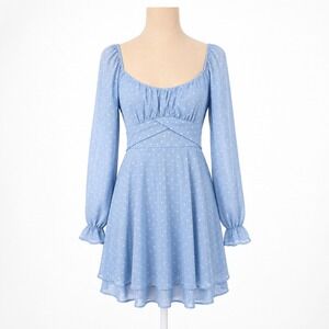 Coquette Milkmaid Peasant Dress Size S Blue Long Sleeve Fairy Romantic Flowy